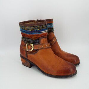 Spring Step L'Artiste Gaetana Southwestern Brown Leather Ankle Boots Size 40